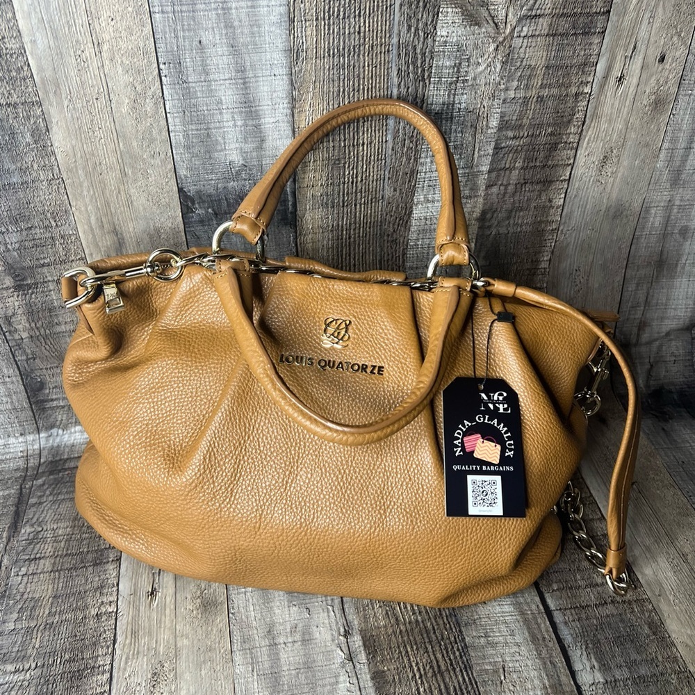 Louis Quatorze Women’s Brown Leather Satchel Shoulder Bag Crossbody Handbag - Picture 4 of 16